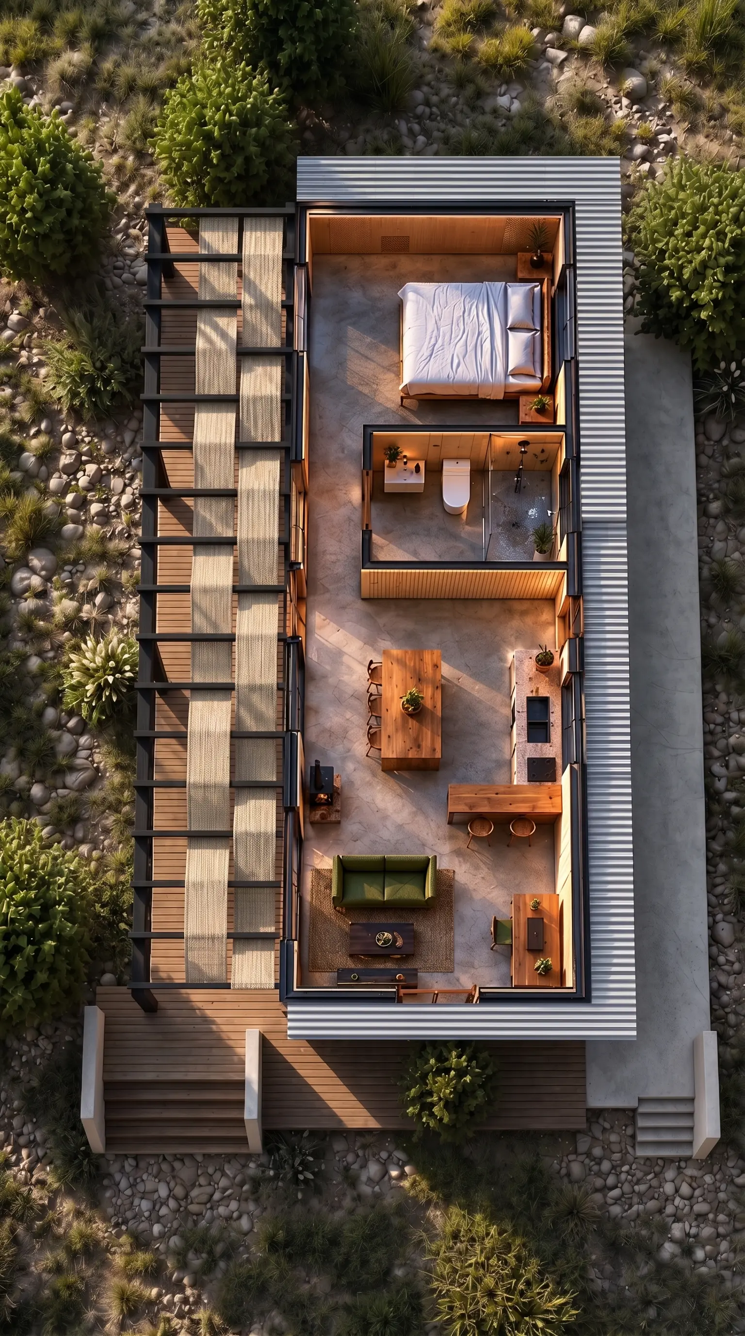 La casa — vista de la galería al atardecer